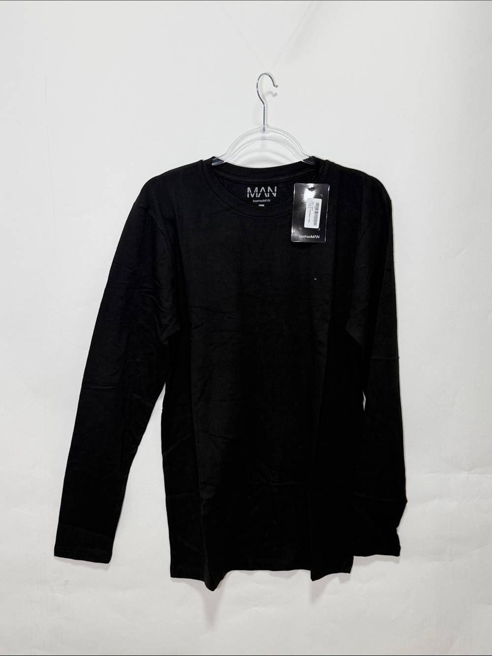 Boohoo Mens Black Long Sleeve Crew Neck Tee